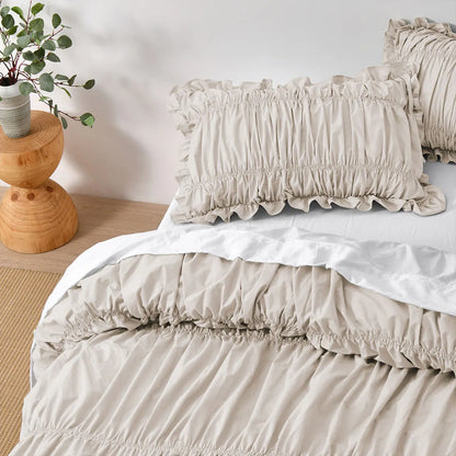 Vintage Design Homewares Haven Natural Washed Cotton Ruched Quilt Cover Set Single - Image 3