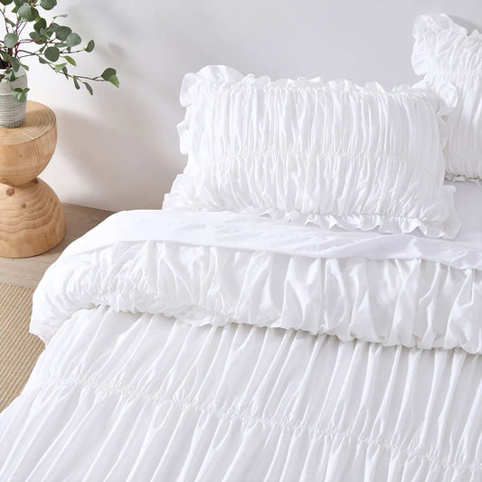 Vintage Design Homewares Haven White Washed Cotton Ruched Quilt Cover Set King - Image 3