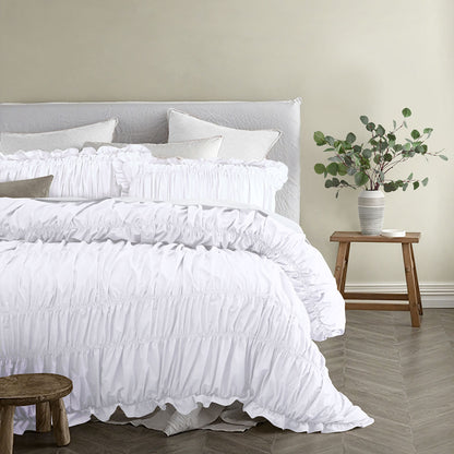 Vintage Design Homewares Haven White Washed Cotton Ruched Quilt Cover Set Single