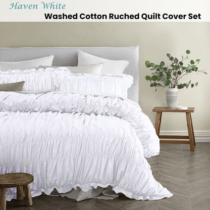 Vintage Design Homewares Haven White Washed Cotton Ruched Quilt Cover Set Single - Image 2
