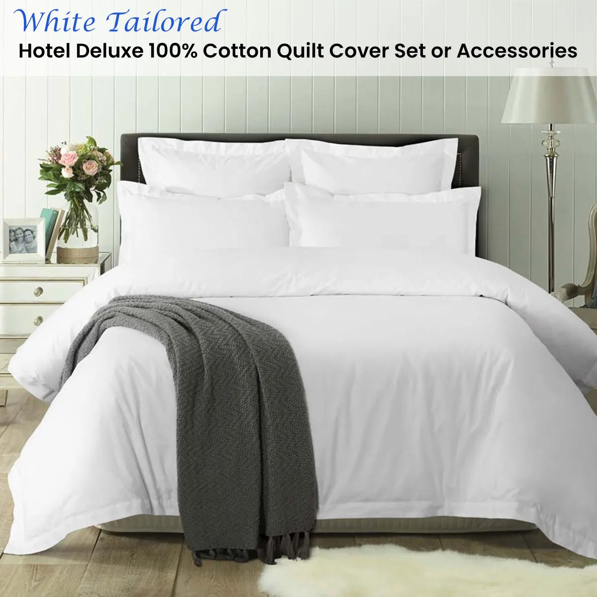 Accessorize White Tailored Hotel Deluxe Cotton Quilt Cover Set Queen - Image 2