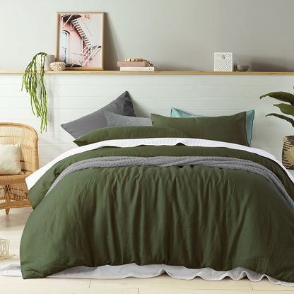 100% Linen Olive Quilt Cover Set Super King