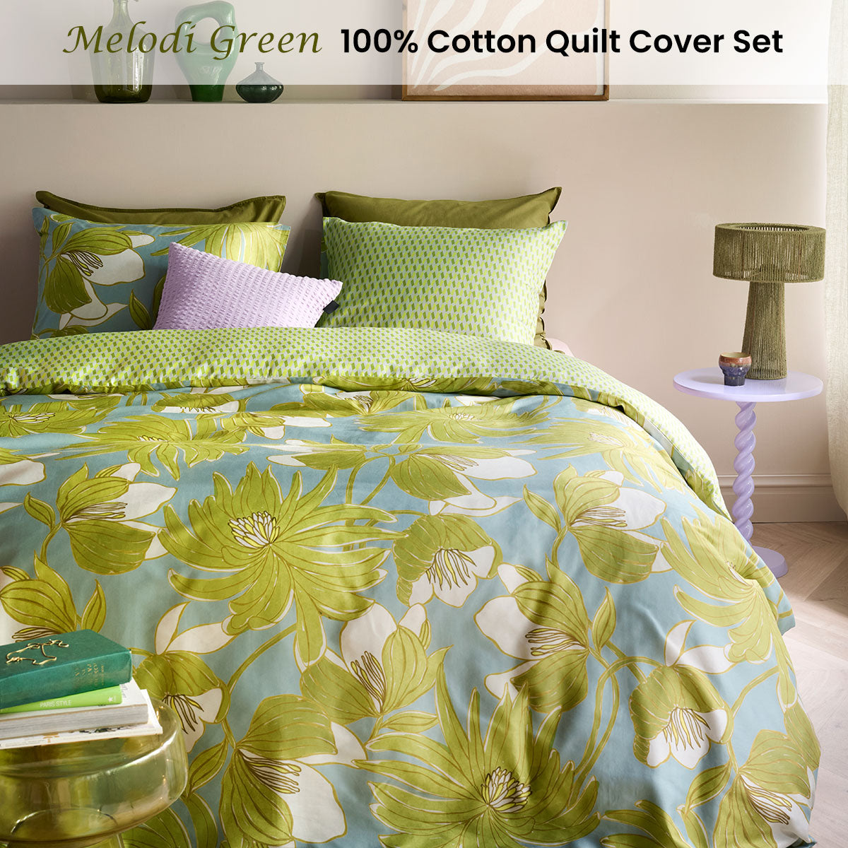 Oilily Melodi Green Cotton Floral Quilt Cover Set Queen - Image 2