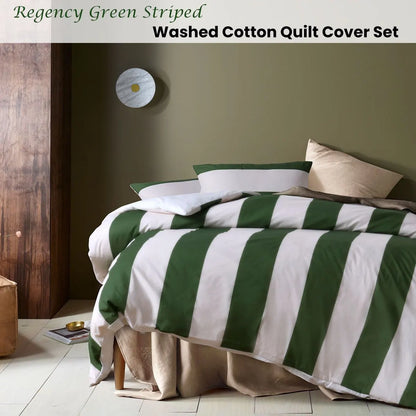 Accessorize Regency Green Striped Washed Cotton Quilt Cover Set King - Image 2