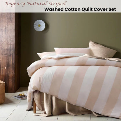 Accessorize Regency Natural Striped Washed Cotton Quilt Cover Set King - Image 2