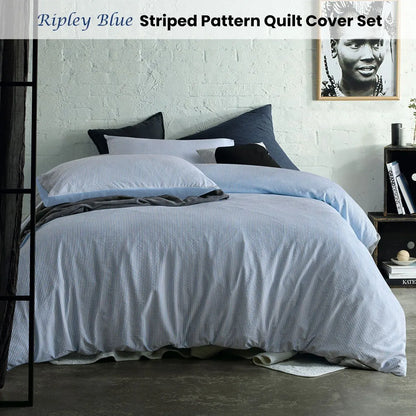 Accessorize Ripley Blue Striped Pattern Quilt Cover Set Queen - Image 2