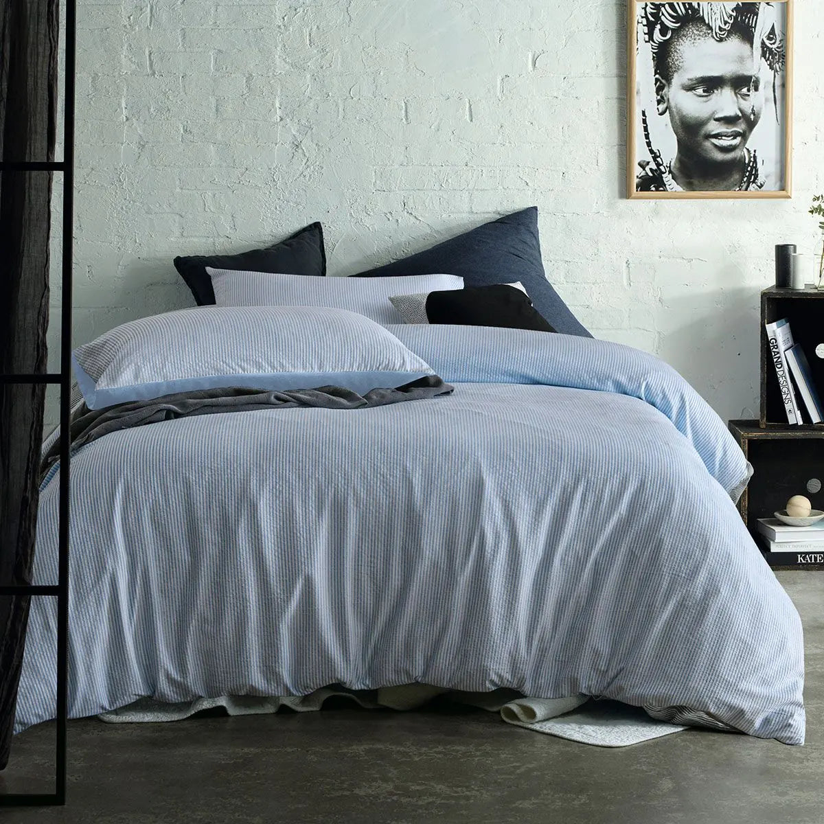 Accessorize Ripley Blue Striped Pattern Quilt Cover Set Single