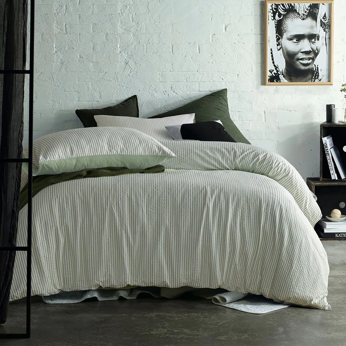 Accessorize Sanford Green Striped Pattern Quilt Cover Set King