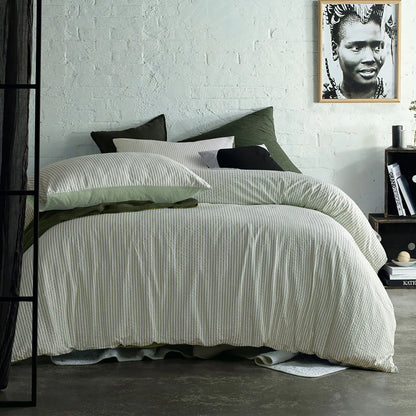 Accessorize Sanford Green Striped Pattern Quilt Cover Set Single