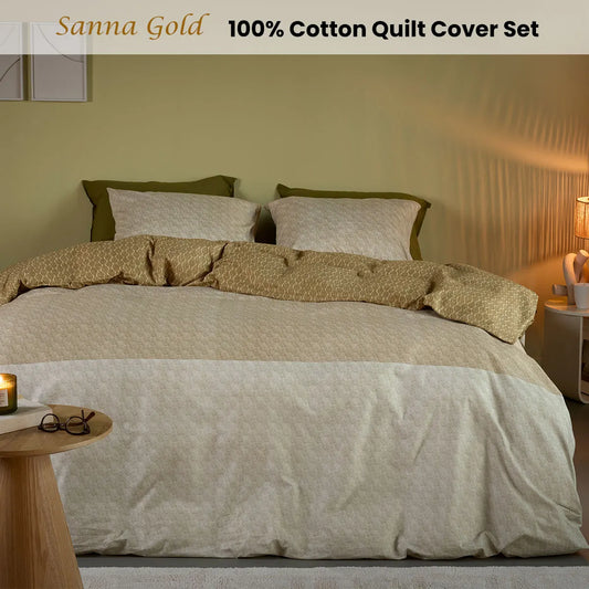 Bedding House Sanna Gold 100% Cotton Percale Quilt Cover Set King - Image 2
