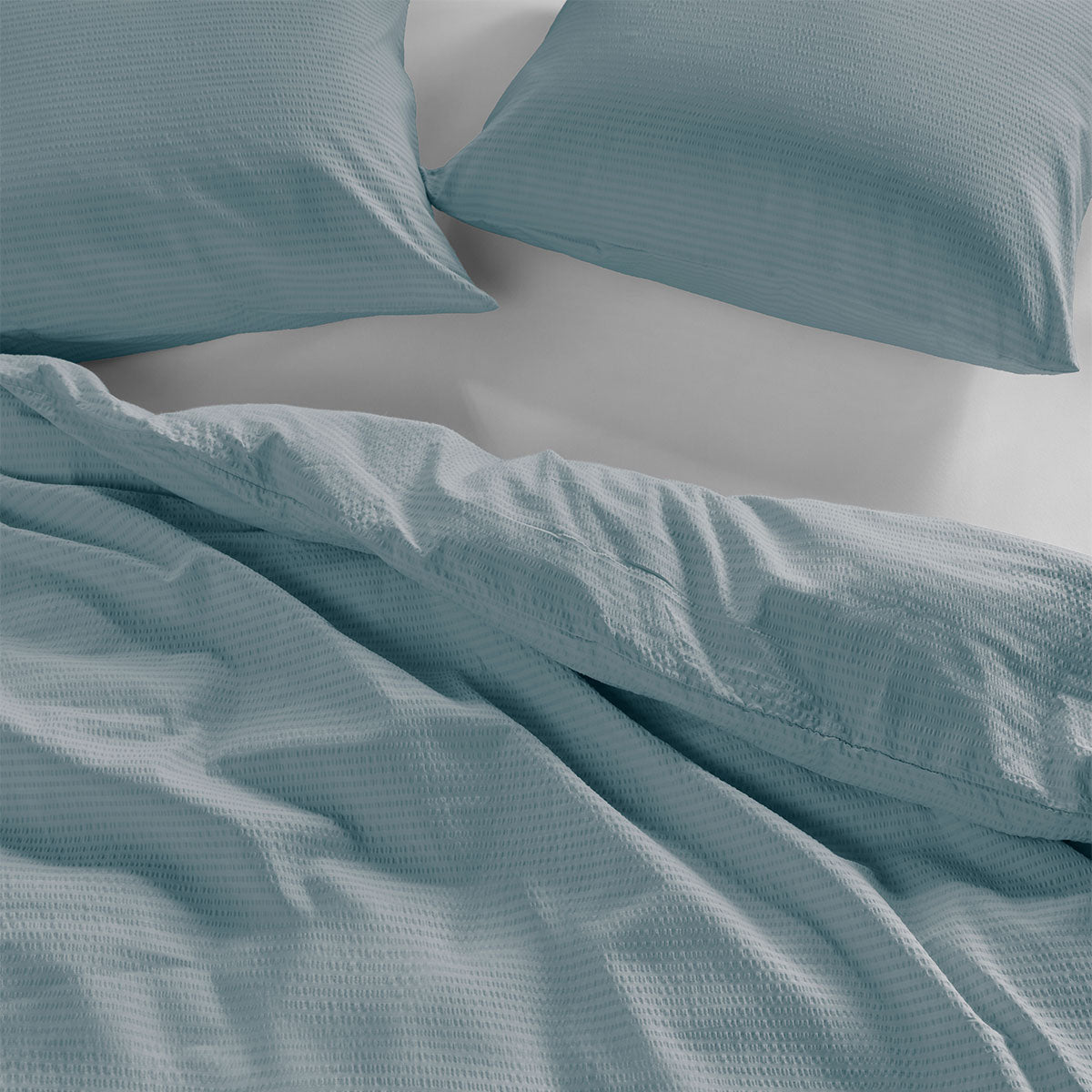Bedding House Summer Blue Grey Seersucker Cotton Quilt Cover Set King - Image 4