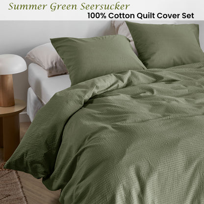 Bedding House Summer Green Seersucker Cotton Quilt Cover Set King - Image 2