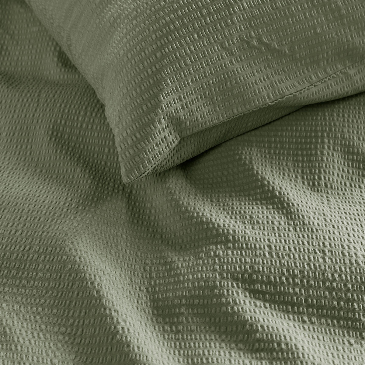 Bedding House Summer Green Seersucker Cotton Quilt Cover Set King - Image 3