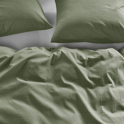 Bedding House Summer Green Seersucker Cotton Quilt Cover Set King - Image 4