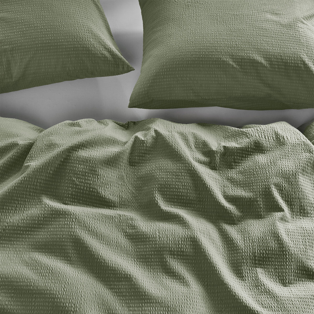 Bedding House Summer Green Seersucker Cotton Quilt Cover Set Queen - Image 4