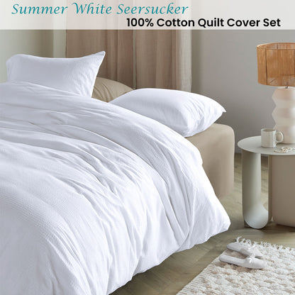 Bedding House Summer White Seersucker Cotton Quilt Cover Set King - Image 2