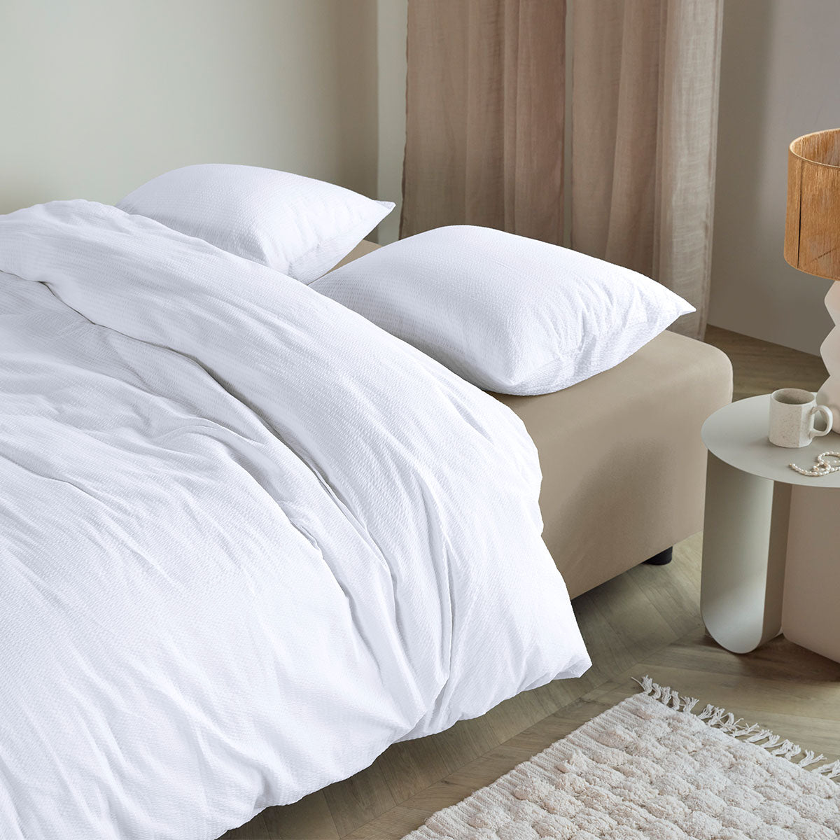 Bedding House Summer White Seersucker Cotton Quilt Cover Set King - Image 6