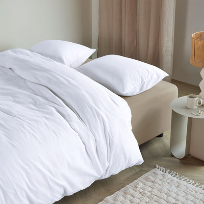 Bedding House Summer White Seersucker Cotton Quilt Cover Set Queen - Image 6
