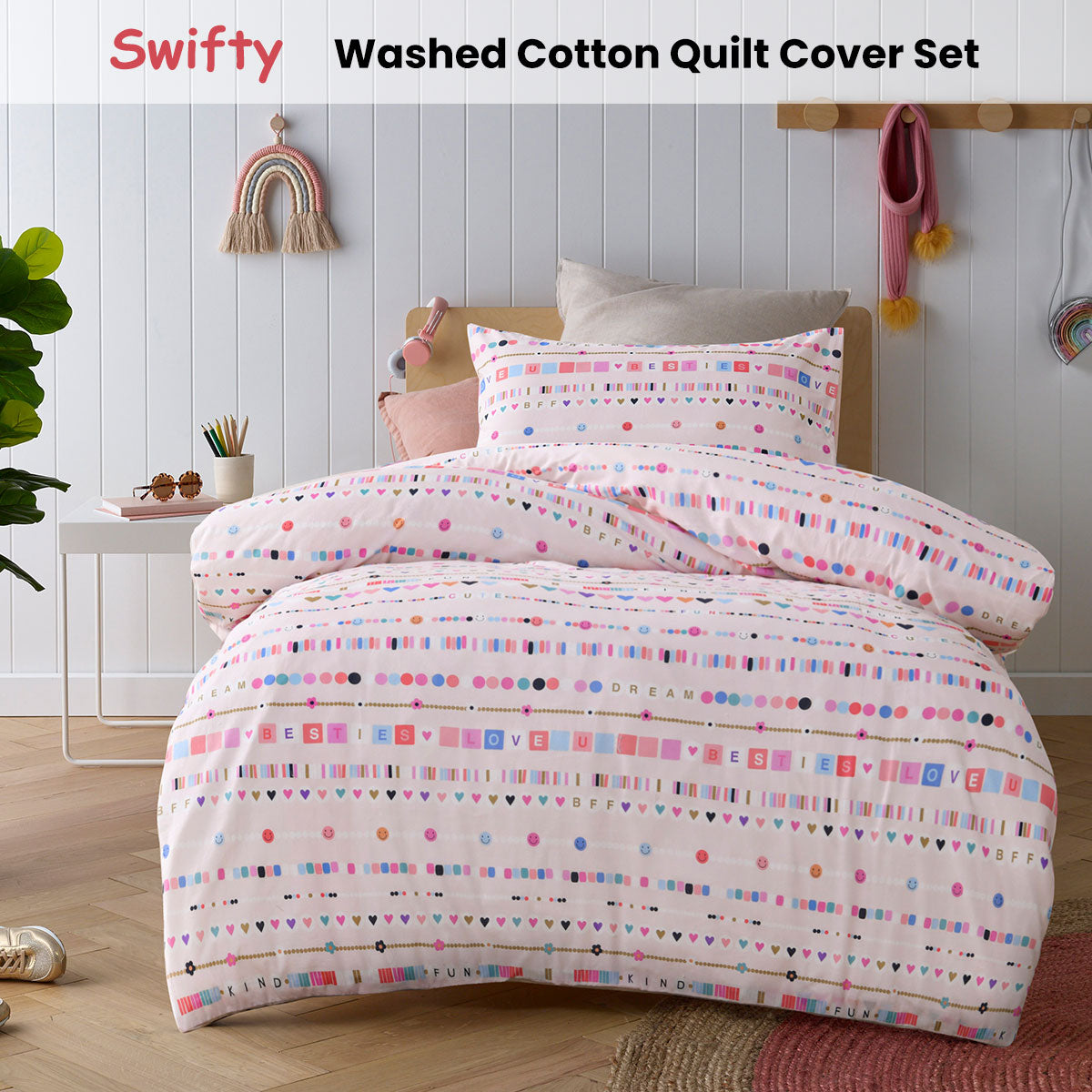 Happy Kids Swifty Washed Quilt Cover Set Double - Image 2