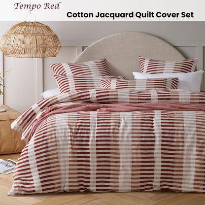 Vintage Design Homewares Tempo Red Cotton Jacquard Quilt Cover Set Queen - Image 2