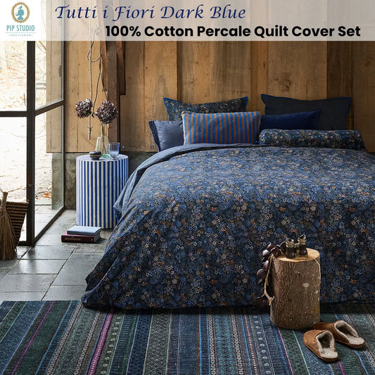 PIP Studio Tutti i Fiori Dark Blue Cotton Quilt Cover Set King - Image 2