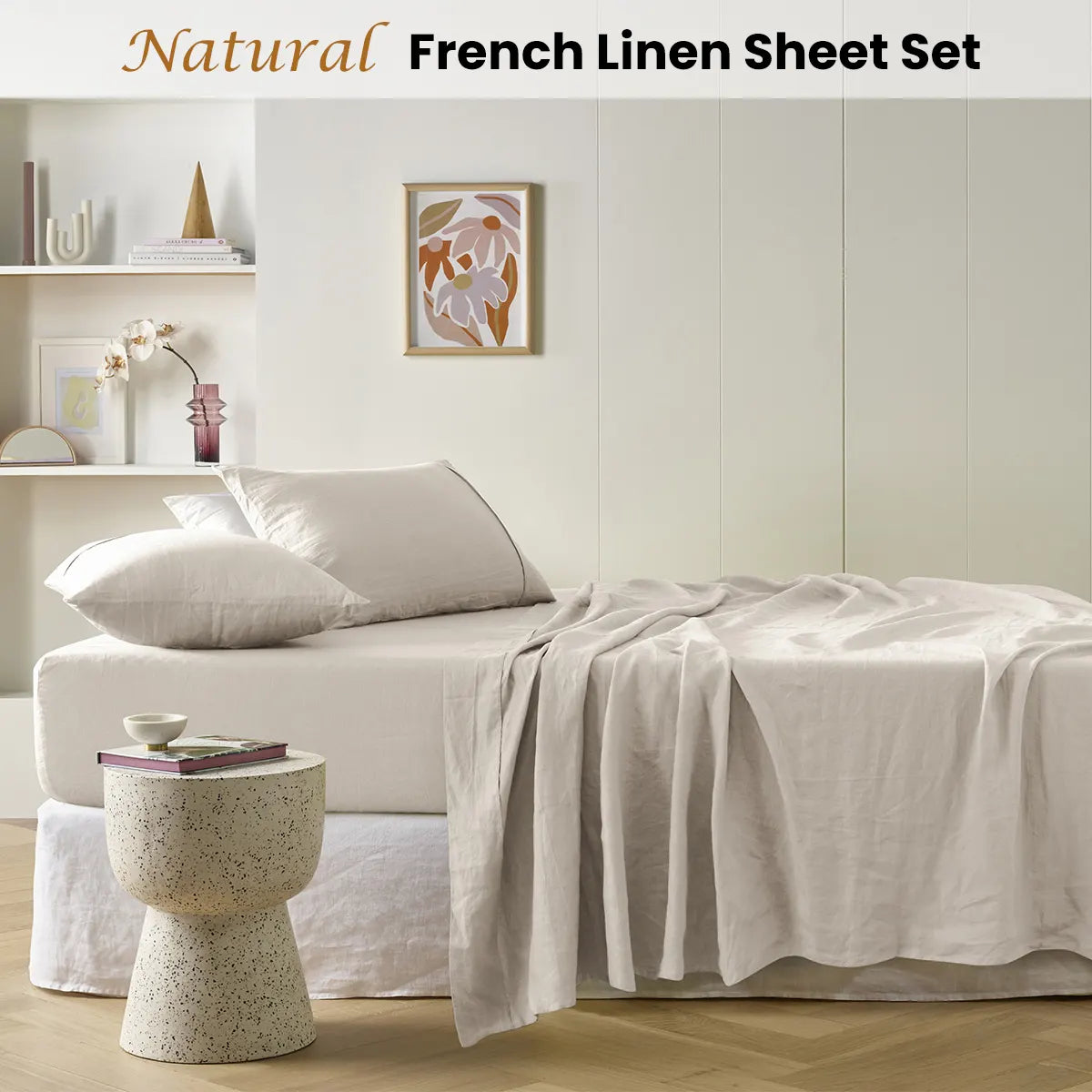 Vintage Design Homewares Natural French Linen Sheet Set King - Image 2