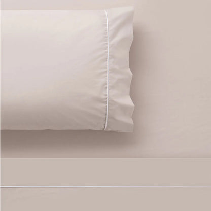 Accessorize White/Natural Piped Hotel Deluxe Cotton Sheet Set Queen - Image 3