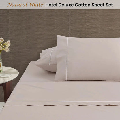 Accessorize White/Natural Piped Hotel Deluxe Cotton Sheet Set Super King - Image 2