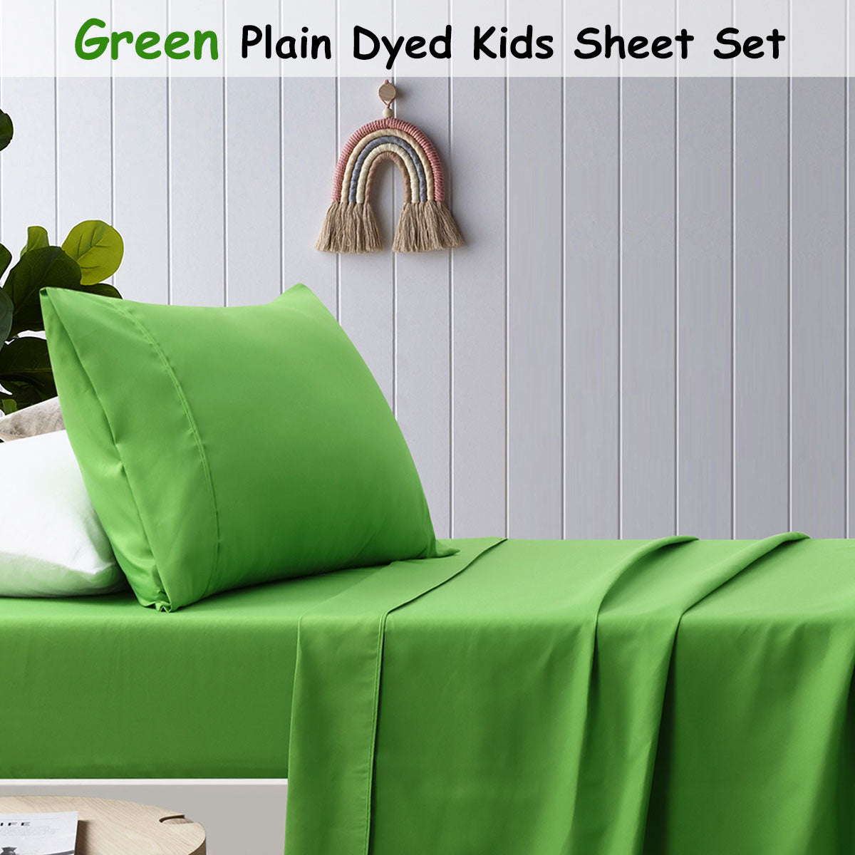 Happy Kids Green Plain Dyed Microfibre Sheet Set Double - Image 2