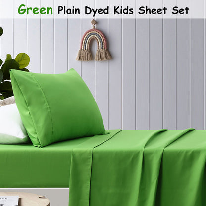 Happy Kids Green Plain Dyed Microfibre Sheet Set King Single - Image 2