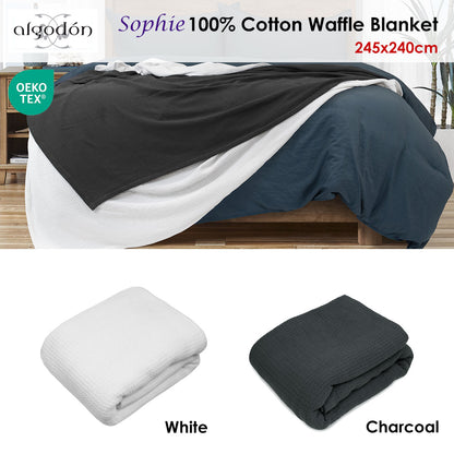 Algodon Sophie Cotton Waffle Blanket Queen 245x240cm Charcoal - Image 2
