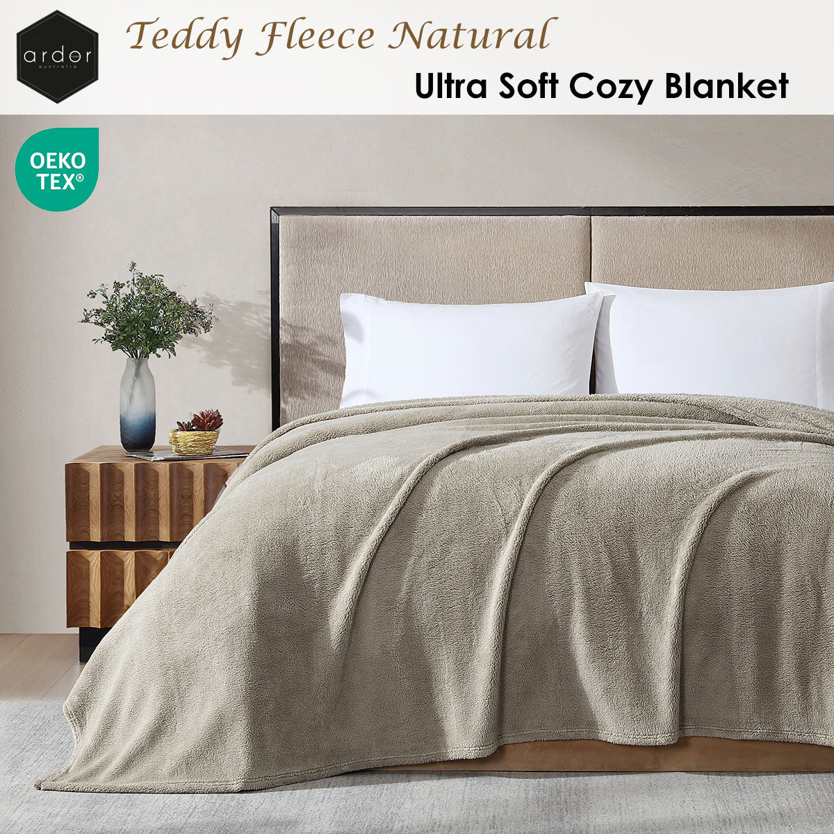 Ardor Teddy Natural Ultra Soft Cozy Fleece Blanket Queen - Image 2