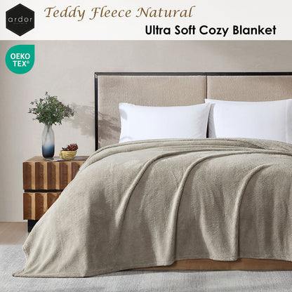 Ardor Teddy Natural Ultra Soft Cozy Fleece Blanket Queen - Image 2