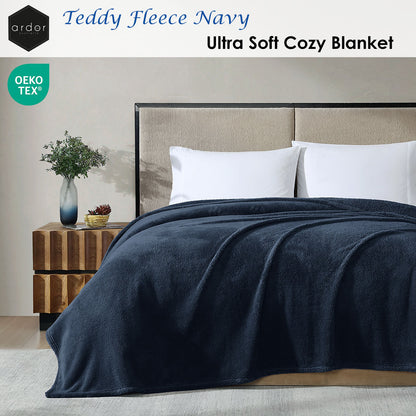Ardor Teddy Navy Ultra Soft Cozy Fleece Blanket Queen - Image 2