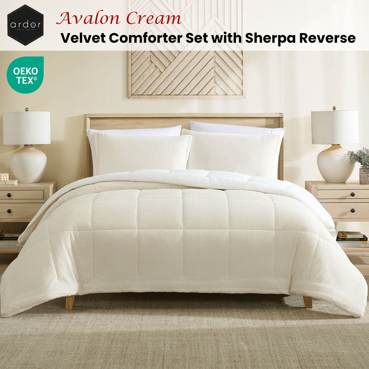 Ardor Avalon Cream 3 Pcs Velvet Comforter Set with Sherpa Reverse Queen/King - Image 2