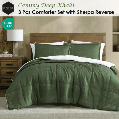 Ardor 3 Pcs Cammy Deep Khaki Comforter Set with Sherpa Reverse Queen/King - Image 2