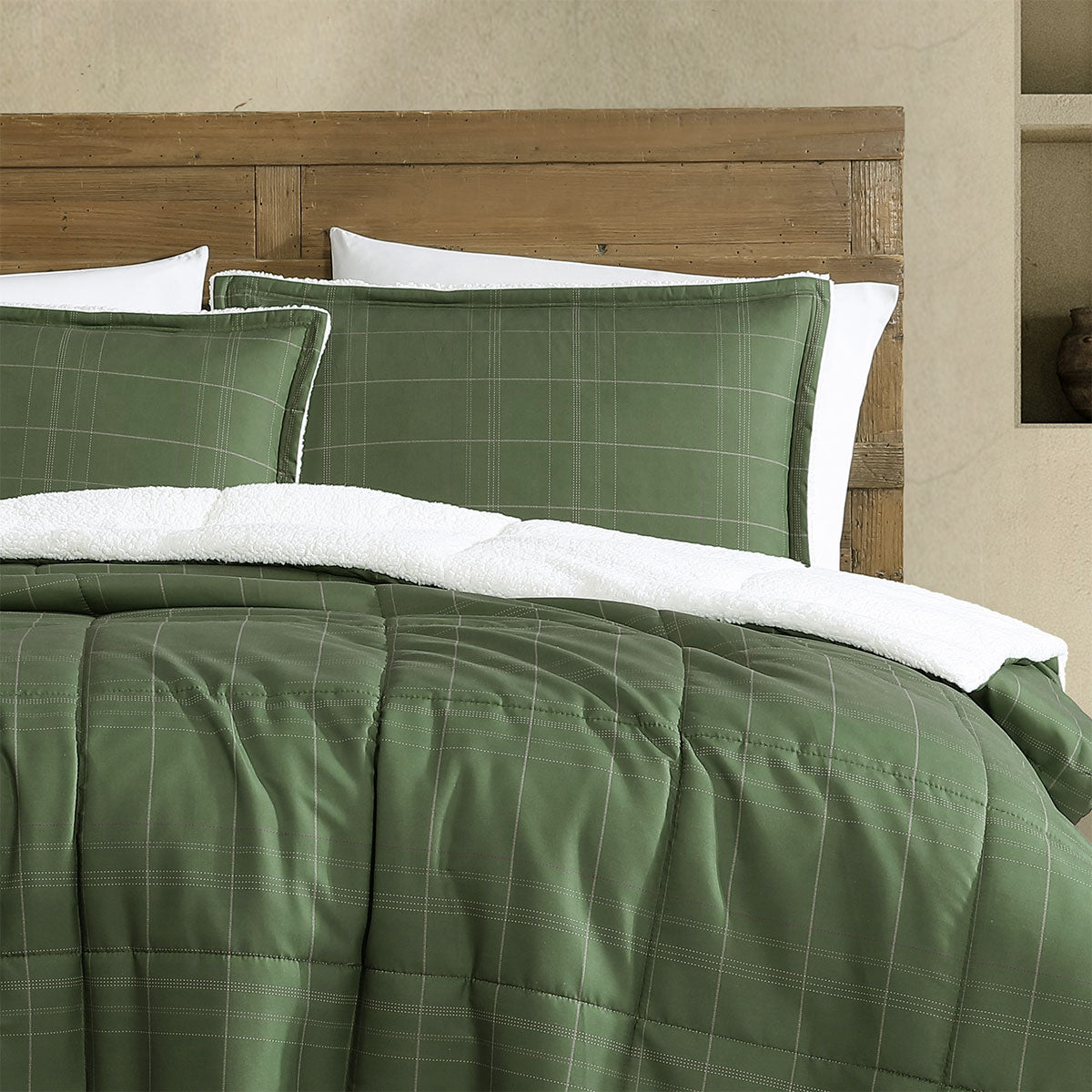 Ardor 3 Pcs Cammy Deep Khaki Comforter Set with Sherpa Reverse Queen/King - Image 3