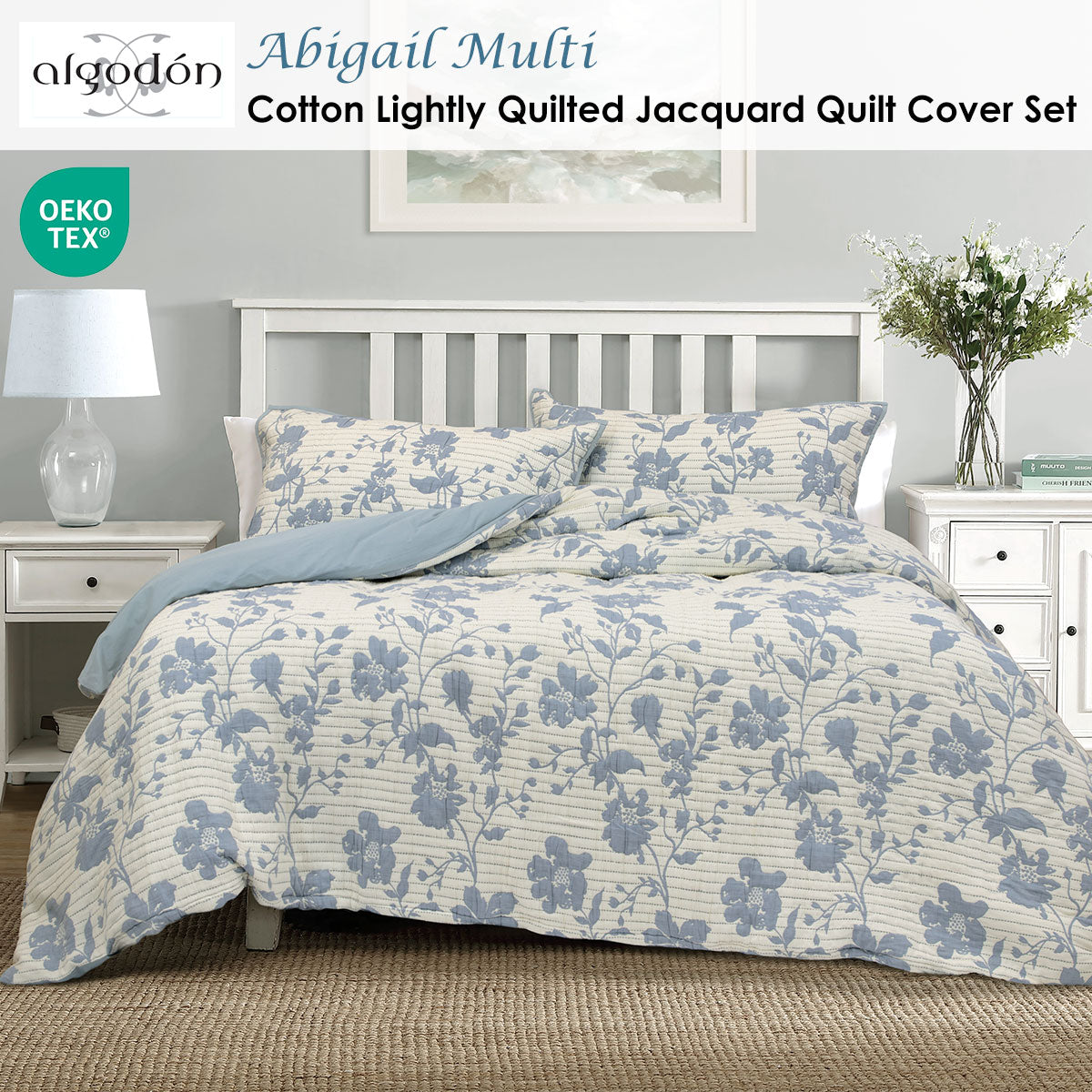 Algodon Abigail Multi Lightly Quilted Cotton Jacquard Quilt Cover Set King - Image 2