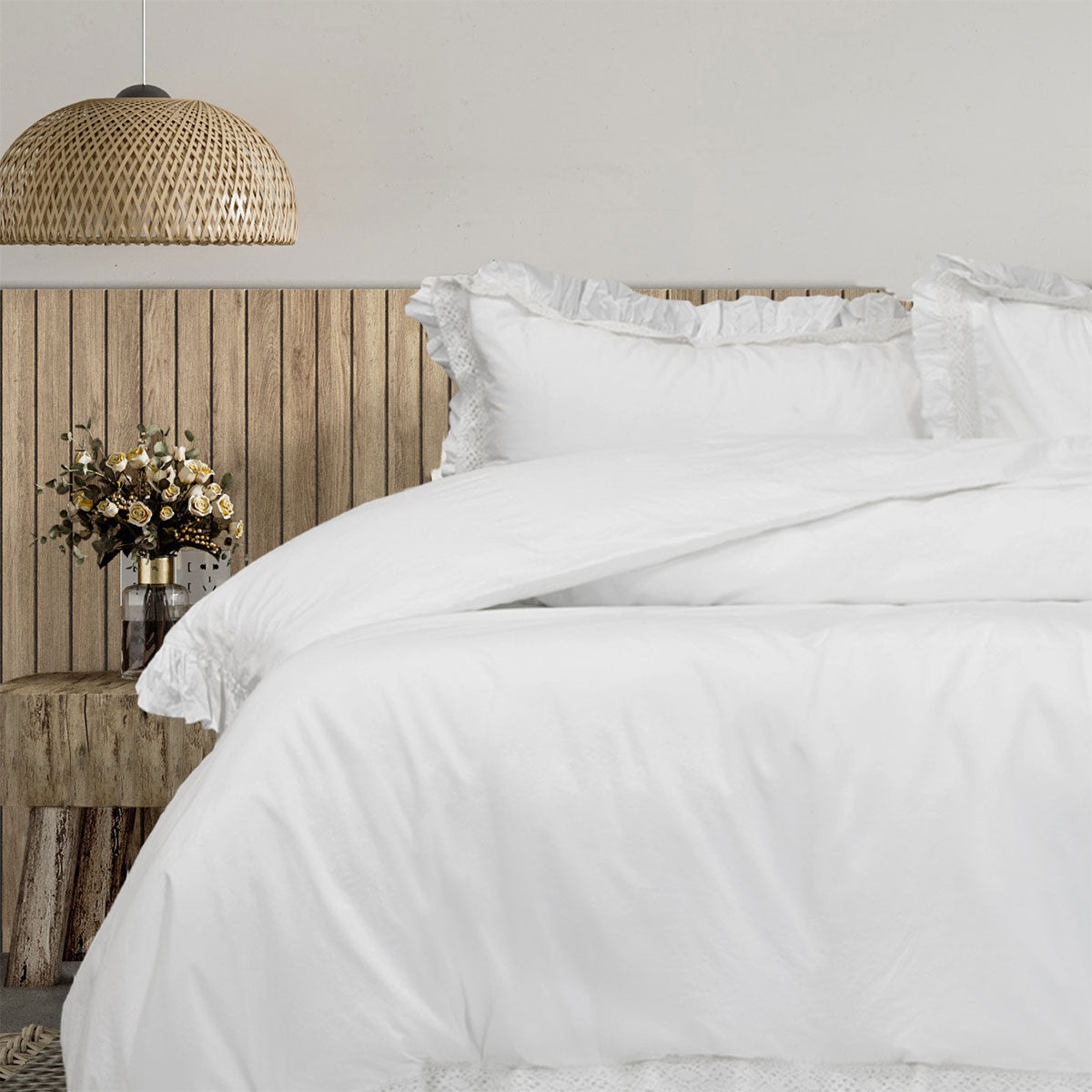 Algodon Adele White Cotton Ruffle Quilt Cover Set King - Image 3