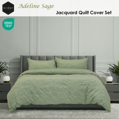 Ardor Adeline Sage Jacquard Damask Quilt Cover Set Queen - Image 2