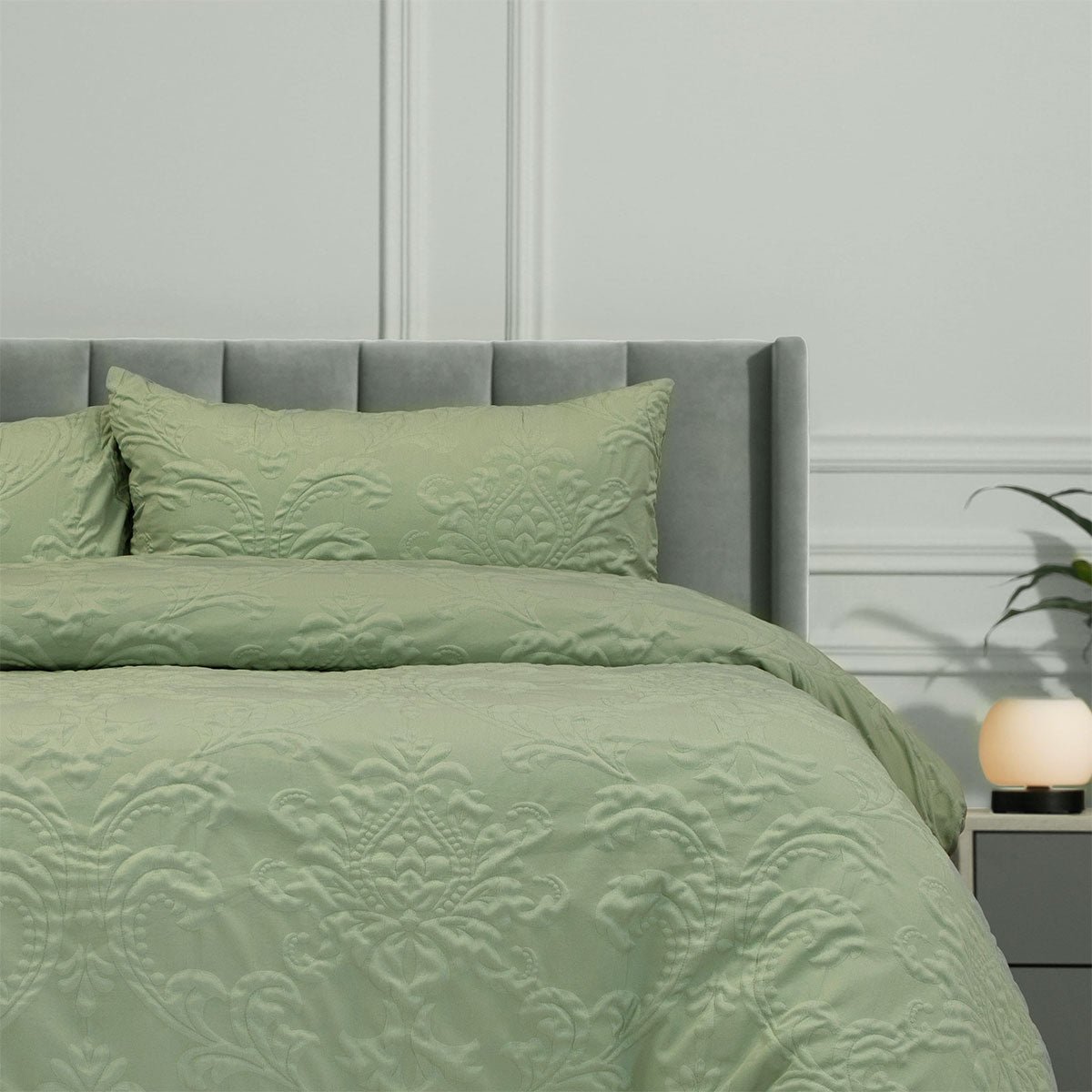 Ardor Adeline Sage Jacquard Damask Quilt Cover Set Queen - Image 3