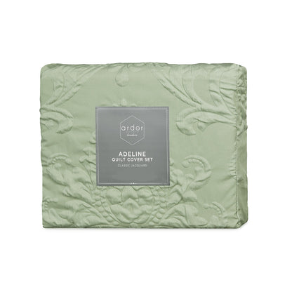 Ardor Adeline Sage Jacquard Damask Quilt Cover Set Queen - Image 5