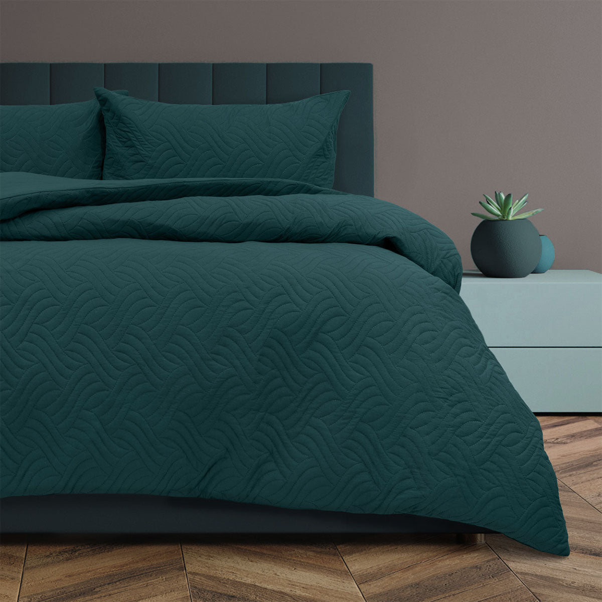Ardor Asher Deep Teal Embossed Vintage Washed Quilt Cover Set Queen - Image 3