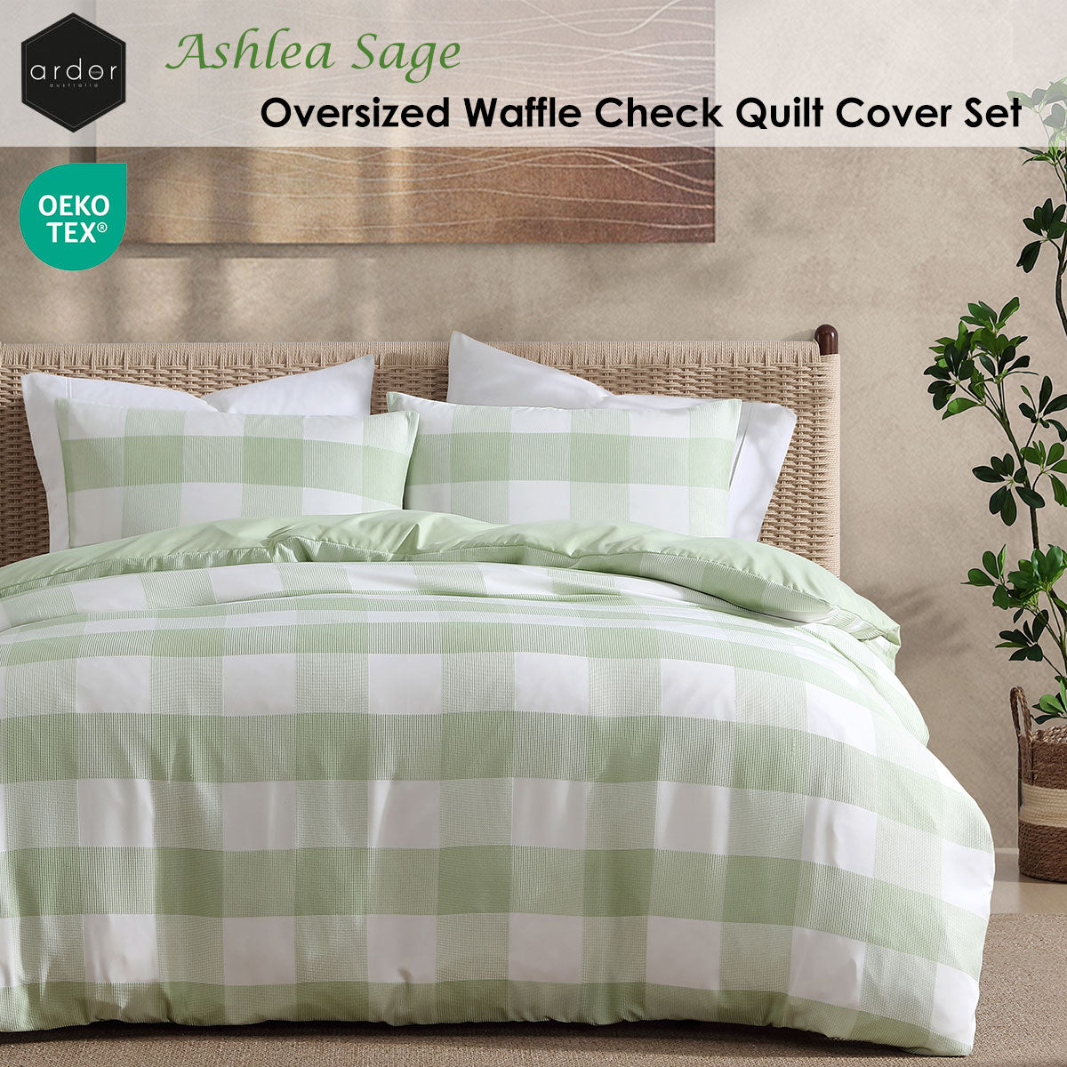 Ardor Ashlea Sage Oversized Waffle Check Quilt Cover Set King - Image 2