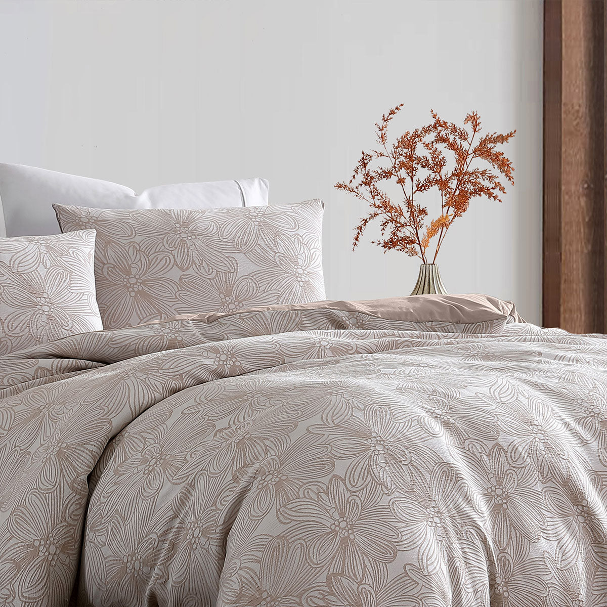 Ardor Avena Almond Textured Floral Jacquard Quilt Cover Set King - Image 3