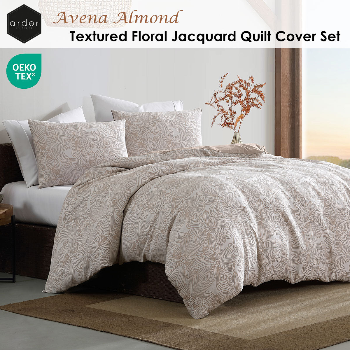 Ardor Avena Almond Textured Floral Jacquard Quilt Cover Set Queen - Image 2