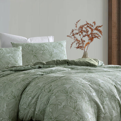 Ardor Avena Green Textured Floral Jacquard Quilt Cover Set King - Image 3