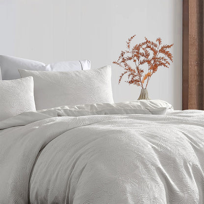 Ardor Avena White Textured Floral Jacquard Quilt Cover Set Queen - Image 3