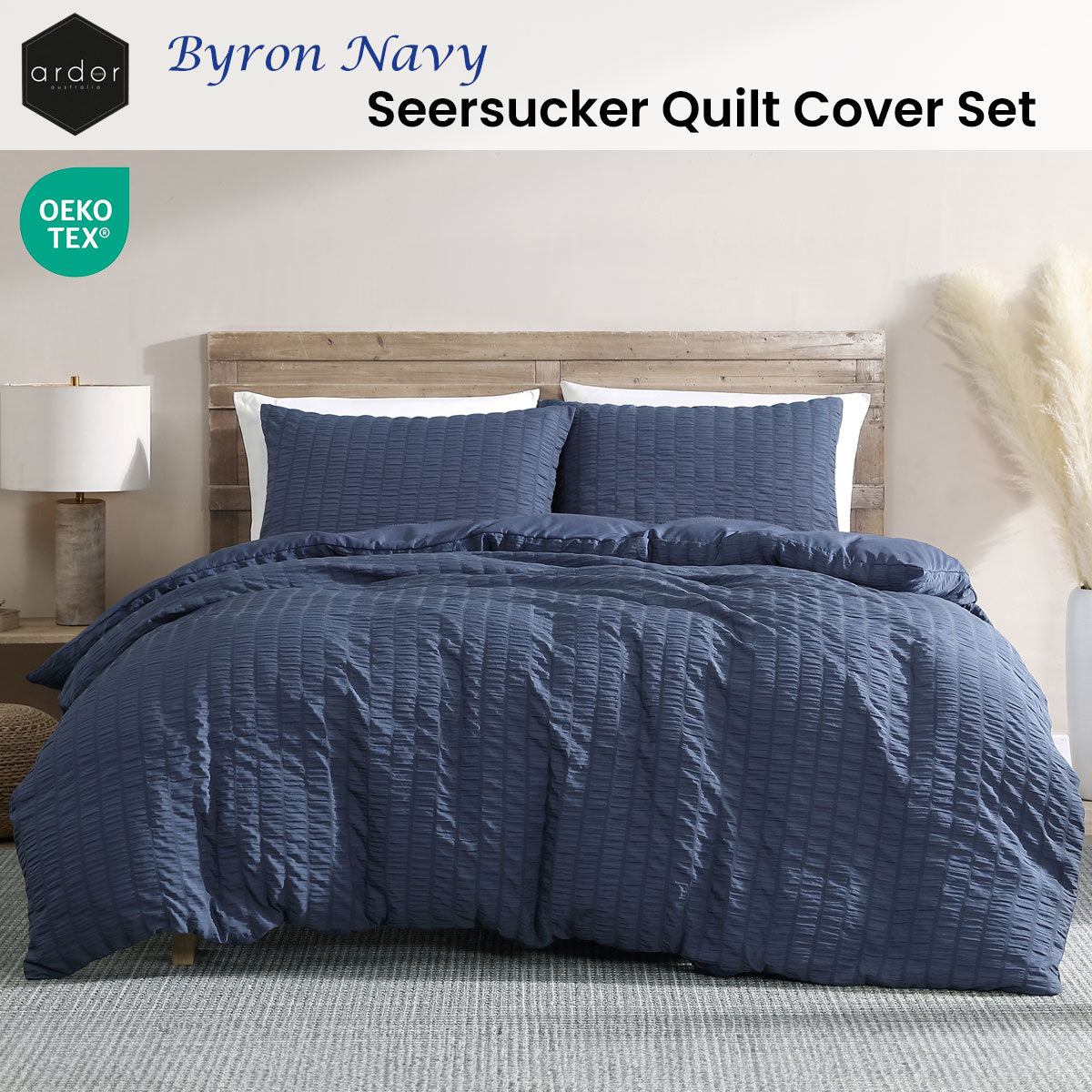 Ardor Byron Navy Seersucker Quilt Cover Set Queen - Image 2
