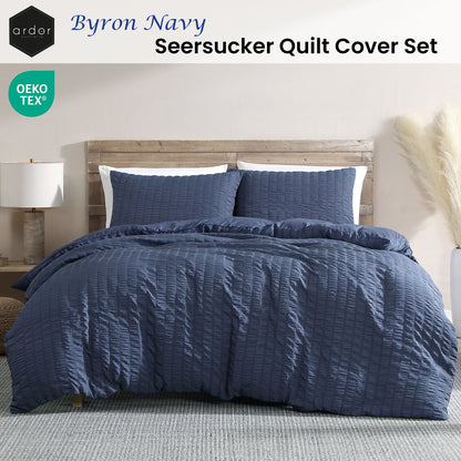 Ardor Byron Navy Seersucker Quilt Cover Set Queen - Image 2
